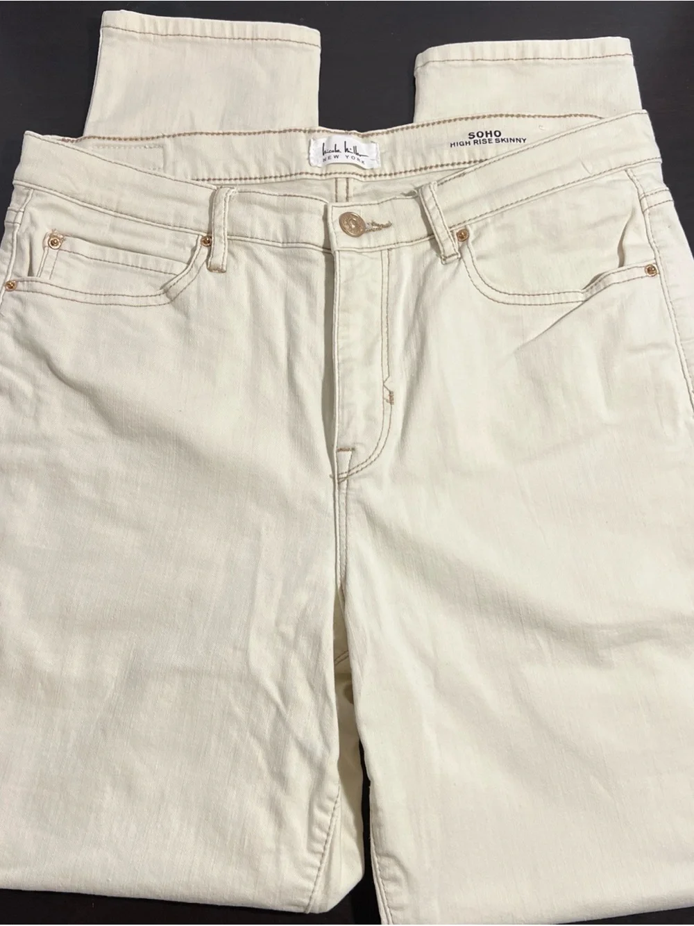 Nicole Miller New York SOHO High Rise Skinny Jeans Cream Off White Size 12 NWOT